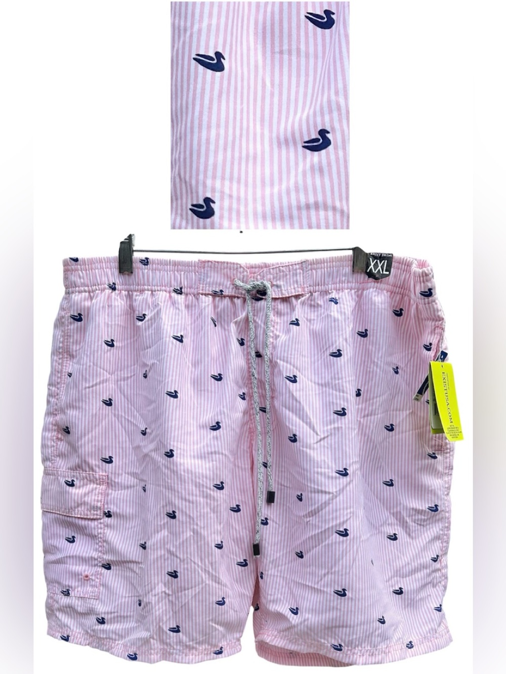 NWT Exist Swim Pink White Blue Swan Duck Resort Surf Trunks XXL Board Shorts $50